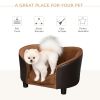 Dog Sofa, Cat Couch with Removable Washable Cushion, Elevated Pet Cat Sofa for Miniature Dogs, White