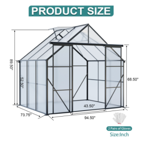 Double Door Polycarbonate Greenhouse Raised Base And Anchor Aluminum Heavy Duty Walk-in Greenhouses For Outdoor Backyard In All Season (Option: Black-8x6FT)