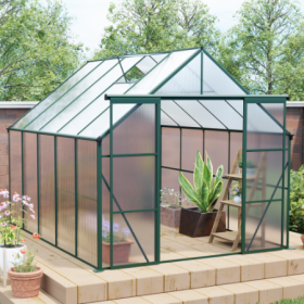8x10FT Double Door Polycarbonate Greenhouse Raised Base And Anchor Aluminum Heavy Duty Walk-in Greenhouses For Outdoor Backyard In All Season (Color: Green)