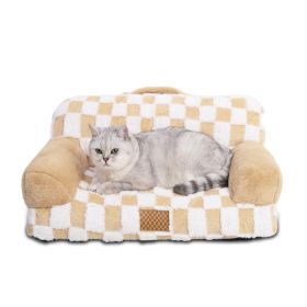 Jacquard Luxury Solid Color Pattern Leather Fur Machine Washable Detachable Cover Pet Bed (Color: Brown)